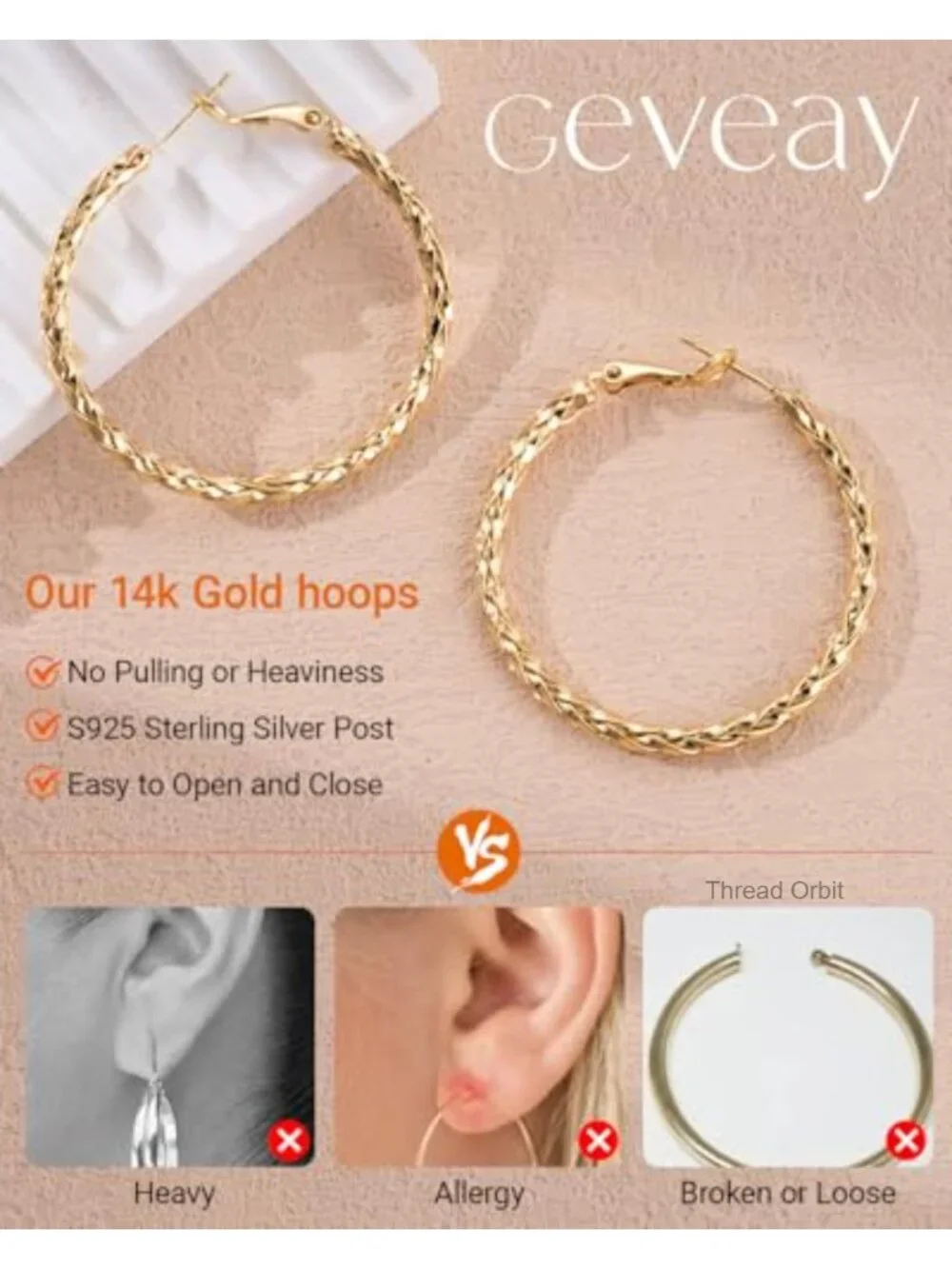 925 Sterling Silver Twisted Hoop Earrings Lightweight Hypoallergenic Post